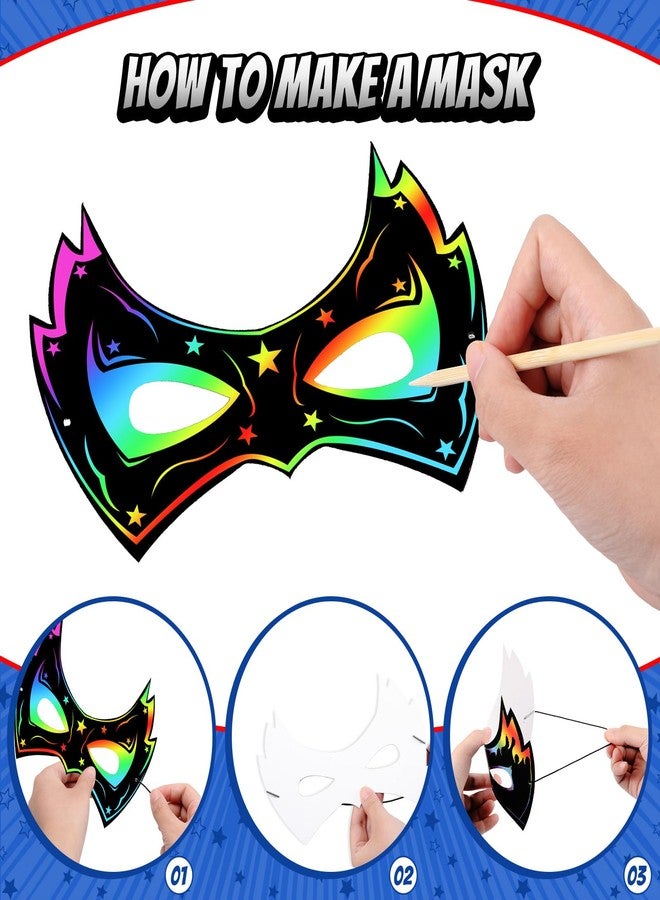 Deekin 50 Pcs Mardi Gras Scratch Masks for Kids, Mardi Gras Crafts Rainbow Hero DIY Masks Craft Kit for Dress up Party Favor (Classic) - Image 5